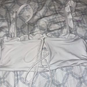 White Frankie’s bikinis ruffle top and bottom